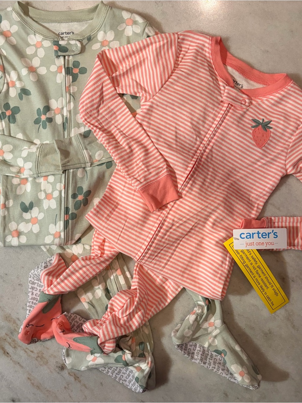 Carter's Pink Stripe & Mint Floral 2-Pack Footed Pajamas